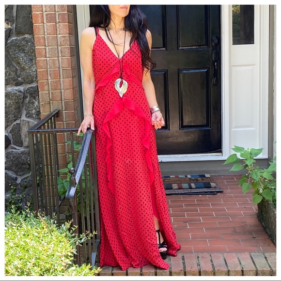 ABSOLUTELY GORGEOUS BOHO CHIC RED MAXI DRESS - Picture 6 of 12